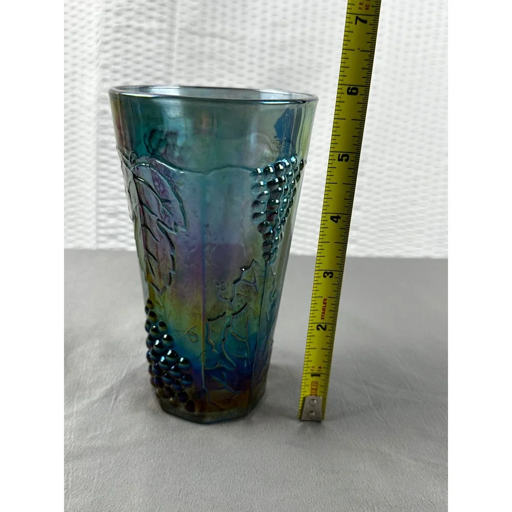 Vintage Indiana Harvest Blue Carnival Glass Tumbler Embossed Grapes‎ Leaves
